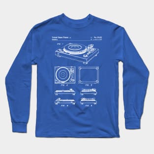 Vinyl Record Player Patent - Music Lover Bedroom Art - Blueprint Long Sleeve T-Shirt